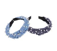 INOOMP 2pcs Elegant Denim Headbands for Women with Comfortable Fit and Bead Embellishment, for Special Events and Everyday Wear