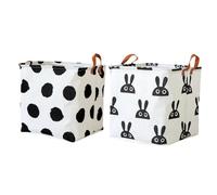 INOOMP 2Pcs Foldable Fabric Storage Organizer Basket Large Capacity Cotton Linen Clothes Holder for Wardrobe Sundries Storage Home