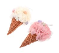 INOOMP 2pcs Ice Cream Shape Bath Sponges, Portable Elastic Loofah Shower Sponges for Women, Soft White and Pink Shower Accessories for Daily Bathing