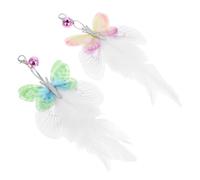INOOMP 2pcs Interactive Cat Teaser Replacement Plume with Pink and Green Butterfly Attachments for Kitten Play and Exercise