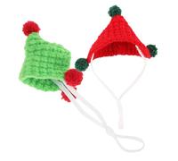 INOOMP 2pcs Knitted Hamster Hats for Small Pets, Triangle-shaped Pet Accessories in Green and Red, Cute Photo Props for Guinea Pigs, Hamsters, and Small Animals