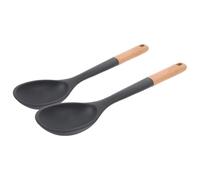 INOOMP 2pcs Large Silicone Cooking Spoons with Long Wooden Handles, Heat-Resistant Non-Stick Kitchen Utensils for Stirring, Basting and Serving