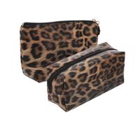 INOOMP 2pcs Makeup Zipper Pouch Toiletry Bag Pu Leather Leopard Patterns Stylish Black Brown Portable Easy to Carry Cosmetic Bags Can Be Stored in Handbag