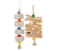 INOOMP 2Pcs Parrot Hanging Chewing with Bell Calcium Grinding Blocks for Pet Birds Teeth Care Supplement for African Grey Conure Budgie and Cockatiel