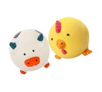 INOOMP 2pcs Puppy Teething Chew Toys: Fake Chicken & Cow Shaped Latex Squeaky Toy For Chewers - Interactive Dog Training Supplies
