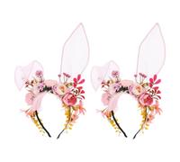 INOOMP 2pcs Rabbit Ear Headband Bunny Floral Crown Flower Headpiece Goddess Headwear for Halloween Birthday Party Woodland Fairy Headwear Ears