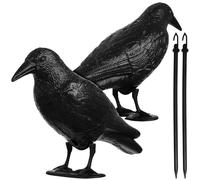 INOOMP 2pcs Realistic Crow Statues Outdoor Garden Decorations Black Plastic Crow Figurines with Easy Display and Low Maintenance for Halloween and Yard Accent
