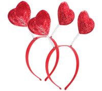 INOOMP 2pcs Red Heart-shaped Sequins Headbands, Costume Accessory and Photo Prop, Made of Cloth and Plastic, for Wedding Party and Many Kinds of Parties