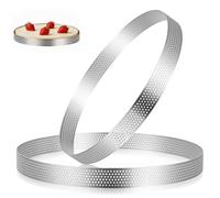 INOOMP 2pcs Round Stainless Steel Perforated Tart Rings 20cm 18cm - Mousse Cake Baking Molds for Oven Pastry Dessert Rings Sturdy Kitchen Set for Bakery and Home Use