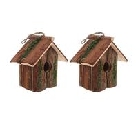 INOOMP 2pcs Rustic Wooden Bird House - Wood Cottage Hanging Hummingbird Nesting Box - Outdoor Garden Patio Decoration For Wild Bird Viewing