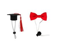 INOOMP 2pcs Small Pet Graduation Hat and Bow Tie Set, Elastic Red Tassel Cap with Red Bow Tie 3.5x7cm, Pet Costume Accessories for Hamsters, Guinea Pigs, and Dogs