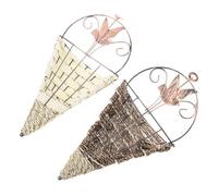 INOOMP 2pcs Vintage Iron Hanging Flower Basket Storage Rack for Small Accessories and Dried Flowers, Decorative Wall Planter for Office and Hotel with Unique Retro Design