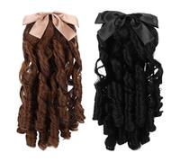 INOOMP 2pcs Vintage Style Curly Ponytail Hairpiece - Synthetic Faux Hair Wig With Comb - Curly Ponytail Extensions For Women, Black And Light Brown