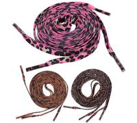 INOOMP 3 Pairs Leopard Print Flat Shoelaces Polyester Shoe Accessories | Three Pairs with Pink Black, Black Red and Classic Patterns, Comfortable Texture, Vibrant Colours for Trainers