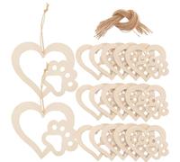 INOOMP 30pcs Wooden Heart Dog Paw Craft Slices Unfinished Wood DIY Accessories with Smooth Surface and Hemp Rope, Great Workmanship Valentine’s Day Party Decoration for Bedroom