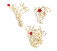 INOOMP 3pcs Dragon Headpiece Traditional Jaw Clamp Large Metal Claw Clips Hair Claw Clips with Rhinestones Chinese-style Accessories Golden