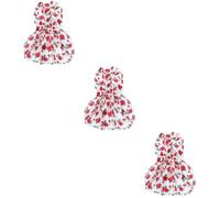 INOOMP 3pcs Elegant Pet Dog Dress Beautiful Flower Print and Bowknot Sleeveless Puppy Skirt for Everyday Wear and Special Occasions White