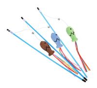 INOOMP 3pcs Fish-shaped Cat Stick Teaser Wand Portable Cat Toy for Kittens Blue Green Colors Interactive Indoor Fishing Rod