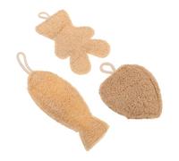 INOOMP 3pcs Natural Loofah Bath Shower Sponges Exfoliating Body Scrubber with Heart, Fish and Bear Shapes for Gentle Skin Cleansing and Spa Bathing Accessories