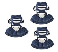 INOOMP 3pcs Pet Clothing Small Dog Puppy Girl Denim Dress Stylish Bear Straps Comfortable Durable Suitable for Winter Summer Outdoor