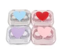 INOOMP 4 Sets Contact Lens Case with Applicator and Solution Bottle | Portable Contacts Holder With Tweezers, Cute Heart Design For Girls Daily Carry Outdoor And On The Go