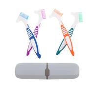 INOOMP 4 Sets Portable Denture Brush Set with Dual-Angle Double-Head Brushes and Retainer Cleaning Case, Pp Material for Deep Cleaning and Complete Coverage, for Travel and Dining