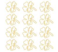 INOOMP 40pcs Metal Clover Paper Clips for Office and Crafts, Cute Shamrock Decorative Clips with Yellow Colour, Resistant to Bending and Breaking, for Organizing Journals and Saint