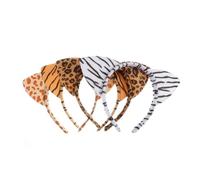 INOOMP 4pcs Animal Ear Headbands Hair Accessories Plush Leopard Cat Ears Hair Hoops with Tiger, Zebra, Brown Leopard, and Giraffe Patterns for Cosplay and Fancy Dress