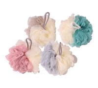 INOOMP 4pcs Bath Shower Loofah Balls Set, Dual-Color Mesh Pouf with Rich Bubbles, Soft Skin Exfoliating Body Scrubbers for Bathroom and Travel Use