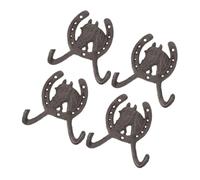 INOOMP 4pcs Cast Iron Wrought Iron Horse Head Hoof Double Coat Hooks Wall Mounted Decorative Clothing Hangers for Home Entryway Bedroom Storage