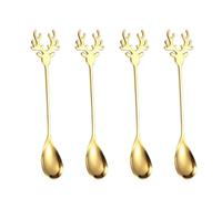 INOOMP 4pcs Golden Coffee Spoons with Elk-Shaped Handle Tail, 304 Stainless Steel Long Handle Teaspoons for Mixing Drinks and Yogurt, Not Easy to Scratch, for Coffee and Tea Stirring