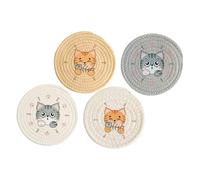 INOOMP 4pcs Heat Insulation Woven Cup Coasters Handmade Cotton Linen Round Placemats Non-breakable Drink Mats for Home Table Protection Easy to Clean Elegant Design