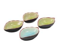 INOOMP 4pcs Leaf Shape Ceramic Dessert Plate for Dipping and Snacks | Cute Leaf Pattern, Individual Portions for Olive Oil, Nuts, Home Meals and Party Entertaining Random Style