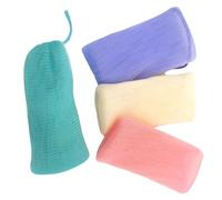 INOOMP 4pcs Mesh Soap Bags for Soap Bars Exfoliating Foaming Pouch with Drawstring in Purple Green Red Ivory for Bathroom and Travel Use