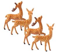 INOOMP 4pcs Micro Landscaping Deer Ornaments Set, Small Garden Statues with Standing and Head-turning Poses, Forest Animal Figurines for Outdoor Lawn and Home Decor
