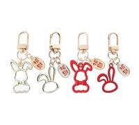 INOOMP 4pcs New Year Keychain Year of The Rabbit Keychain Rabbit Shape Zinc Alloy Creative Festival Decorative Effect Key Ring Decoration