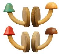 INOOMP 4pcs Non-Drill Wooden Mushroom Coat Hooks Wall Mounted Decorative Hat and Coat Hangers Nordic Solid Wood for Home Entryway Storage