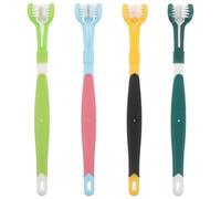 INOOMP 4pcs Plastic Three Sided Toothbrush: Triple-Headed Pet Toothbrush for Cats and Dogs - Soft Dental Cleaning Brush for Puppy Oral Care