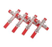 INOOMP 4pcs Red Wooden Cross Hairpins with Rivet Accents, Handcrafted Flower Vine Design, Firm Grip and Comfortable Wear, for Weddings and Formal Occasions