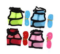 INOOMP 4Pcs Small Pet Rabbit Hamster Vest Harness with Leash Lightweight Breathable Mesh for Outdoor Walking Skin Friendly Soft Comfortable Fit for Guinea Pigs and Bunnies