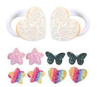 INOOMP 5 Pairs High Elasticity Glitter Sequin Ponytail Holder Hair Ties for Rainbow Gradient Star and Heart Designs, Sparkle Hair Accessories for School and Daily Use