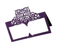 INOOMP 50pcs Dark Purple Hollow Heart Paper Place Cards for Wedding Party Vintage Style Table Name Seats Creative Seating Cards for Banquet Engagement Birthday and Gathering Decor
