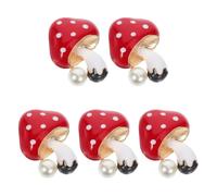 INOOMP 5pcs Car Vent Charm Cute Mushroom Shape Red Aluminum Alloy Imitation Pearl DIY Application Car Air Vent Decoration