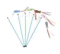 INOOMP 5pcs Fish Shape Cat Wand with Rainbow Ribbon Streamers, Interactive Kitten Teaser Stick for Training and Play, Blue Rod Cat Tassel for Indoor Use