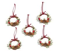 INOOMP 5pcs Mini Christmas Wreaths for Front Door with Bow Artificial Small Holiday Decor for Windows Dollhouse Kitchen Cabinets and Festive Farmhouse Scenes