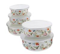INOOMP 5Pcs Vintage Enamel Mixing Bowl Set with Lids Thickened Chinese Style Soup and Instant Noodle Bowls Kitchen Food Storage Containers for Home and Restaurant Use