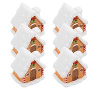 INOOMP 6 Pcs Gingerbread House Ornaments: Mini Christmas Village House Ornament - Lifelike Resin Micro Landscape Cottage Figurine Xmas Tabletop Decoration