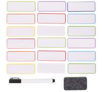 INOOMP 60pcs Dry Erase Magnetic Labels with Reusable Writable Strips for Whiteboards and Storage Bins, Colourful Magnetic Signs with Marker and Brush for Homes and Schools