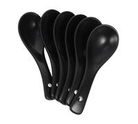 INOOMP 6Pcs Black Ceramic Soup Spoons Smooth Edges Comfortable Grip Practical Asian Rice and Dessert Spoons for Restaurant and Home Use