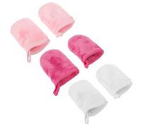 INOOMP 6Pcs Facial Cleansing Gloves Microfiber Exfoliating Beauty Makeup Remover Gloves for Women, Soft Wash Mitt Set in White, Rose Red, and Pink - Travel Face Cleaning Tool for Daily